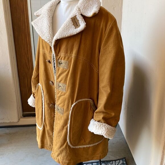 Vintage shearing lined men’s wood button jacket size M/L - Picture 3 of 12